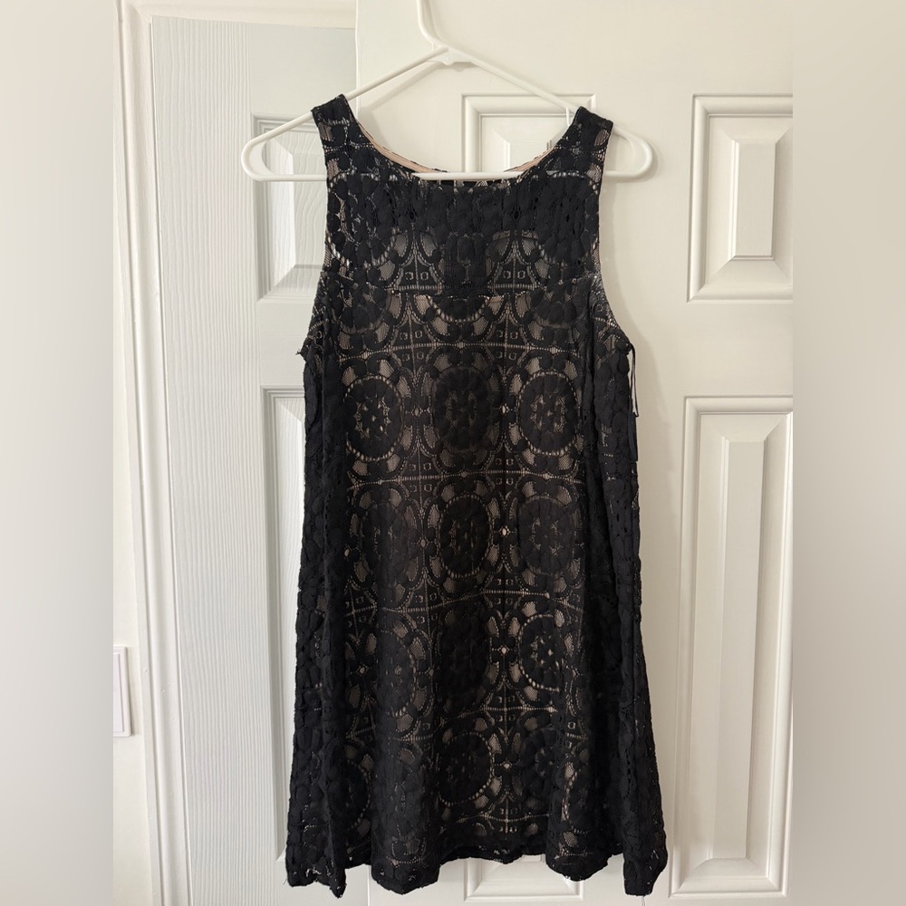 Free People Black Lace Mini Dress with Nude Underlay